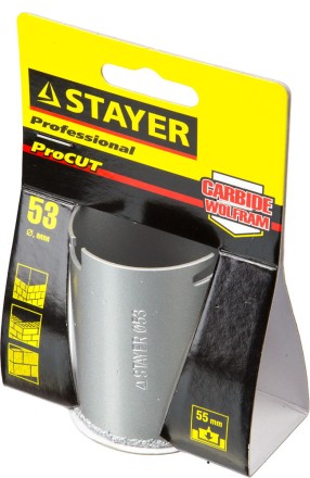 Коронка STAYER &quot;PROFESSIONAL&quot; кольцевая с карбидно-вольфрамовой крошкой, d=53мм 33345-53 купить в Нефтеюганске