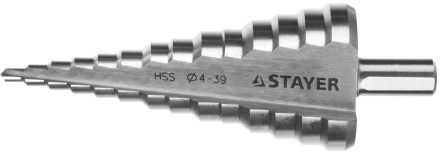 Сверло STAYER &quot;MASTER&quot; ступенчатое по сталям и цвет.мет., сталь HSS, d=4- 39мм,14ступ.d4-39,L -113 мм, трехгран.хв. 10мм 29660-4-39-14 купить в Нефтеюганске