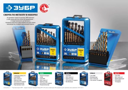 ЗУБР Кобальт, 99 шт, (1-10 мм), сталь Р6М5К5, класс А, мет.бокс, набор сверл по металлу, Профессионал (29626-H99) купить в Нефтеюганске