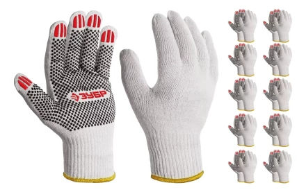 ЗУБР ОПТИМА, L (9), х/б перчатки с ПВХ покрытием (точка), 10 класс, 10 пар (11440-L10) купить в Нефтеюганске