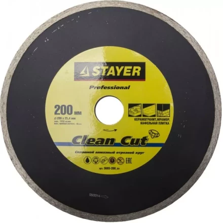 Круг отрезной алмазный STAYER &quot;PROFESSIONAL&quot;, сплошной, влажная резка, для электроплиткореза, 25,4х200мм 3665-200_z01 купить в Нефтеюганске
