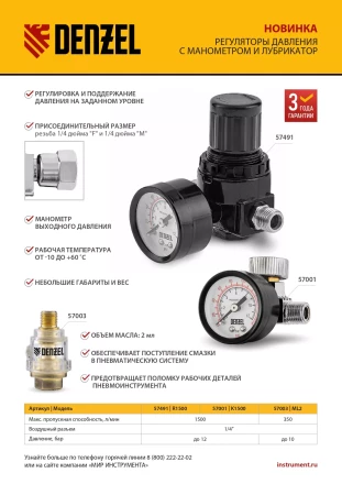 Лубрикатор ML2, 10 бар, 1/4&quot; Denzel 57003 купить в Нефтеюганске