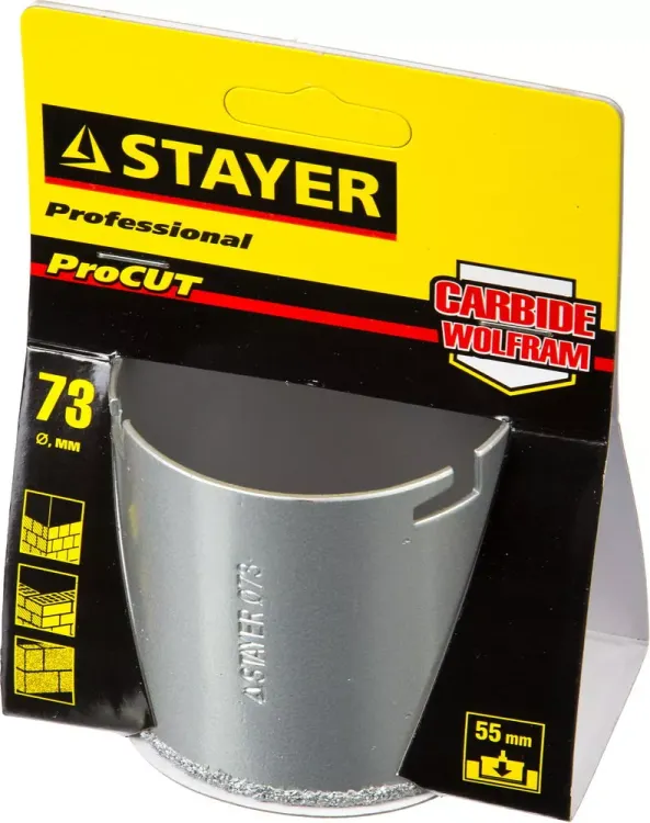Коронка STAYER "PROFESSIONAL" кольцевая с карбидно-вольфрамовой крошкой, d=73мм 33345-73 купить в Нефтеюганске