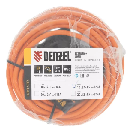 Удлинитель-шнур силовой Denzel Garden Series, б/з, ПВС, 10м, 1 розетка, 2 x 1,5 мм, 3 м 37403 купить в Нефтеюганске