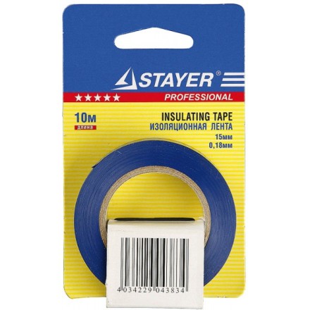 Изолента, STAYER Profi 12292-B-15-10, ПВХ, на карточке, 15мм х 10м х 0,18мм, синяя 12292-B-15-10 купить в Нефтеюганске