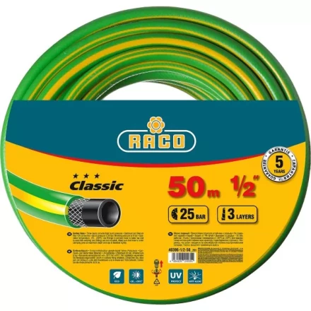 Шланг RACO CLASSIC поливочный, 25атм., армированный, 3-х слойный, 1/2&quot;х50м 40306-1/2-50_z01 купить в Нефтеюганске