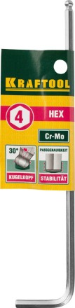 Ключ KRAFTOOL &quot;INDUSTRIE&quot; имбусовый, длинный c шариком, Cr-Mo, хромосатинированное покрытие, HEX 4 27437-4 купить в Нефтеюганске