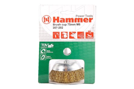 Кордщетка HAMMER чаша 75мм для дрели гофрированная латунированная сталь (207-202) купить в Нефтеюганске