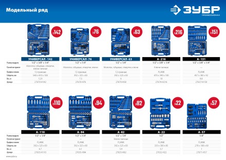 ЗУБР А-216, 216 предм., (1/2+ 3/8+ 1/4), универсальный набор инструмента, Профессионал (27674-H216) купить в Нефтеюганске