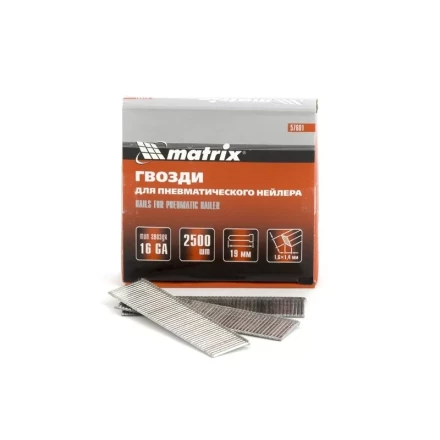 Гвозди 16GA для пневм. нейлера сечение 1,6х1,4 длина 19 мм 2500 шт MATRIX 57601 купить в Нефтеюганске