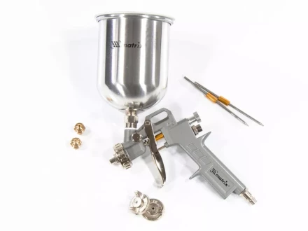 Пневматический краскопульт с верхним бачком V=1,0 л + сопла диаметром 1.2, 1.5 и 1.8 мм  MATRIX 57315 купить в Нефтеюганске