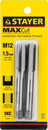 Комплект метчиков STAYER &quot;MASTER&quot;, сталь 9ХС, М12х1,5, 2 шт 28025-12-1.5-H2 купить в Нефтеюганске