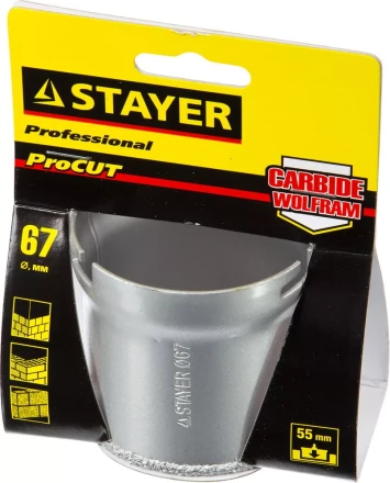 Коронка STAYER &quot;PROFESSIONAL&quot; кольцевая с карбидно-вольфрамовой крошкой, d=67мм 33345-67 купить в Нефтеюганске