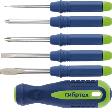 Отвертка со сменными насадками 5 штук CrV Сибртех артикул 13384 купить в Нефтеюганске