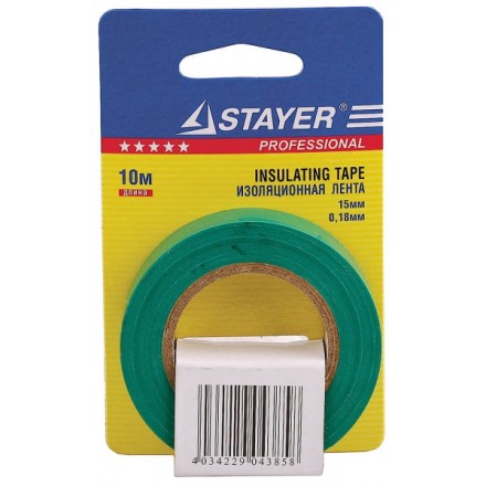 Изолента, STAYER Profi 12292-G-15-10, ПВХ, на карточке, 15мм х 10м х 0,18мм, зеленая 12292-G-15-10 купить в Нефтеюганске