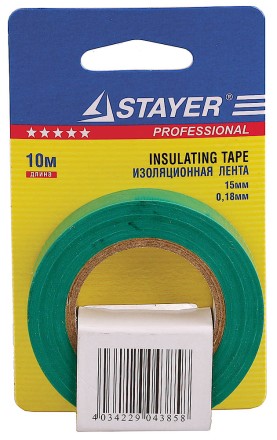 Изолента, STAYER Profi 12292-G-15-10, ПВХ, на карточке, 15мм х 10м х 0,18мм, зеленая 12292-G-15-10 купить в Нефтеюганске