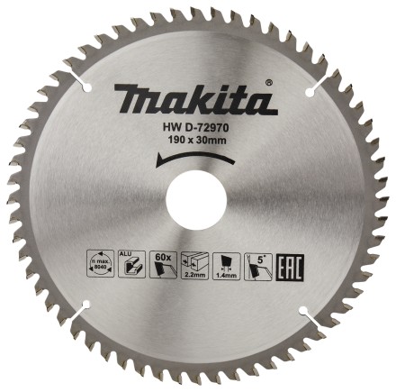 Диск пильный для алюминия Makita D-72970, 190x30/20х1.4 мм; 60 зубьев купить в Нефтеюганске