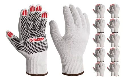 ЗУБР ОПТИМА, XL (10), х/б перчатки с ПВХ покрытием (точка), 10 класс, 10 пар (11440-XL10) купить в Нефтеюганске