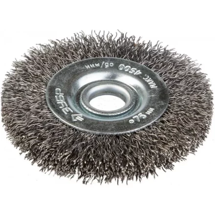 ЗУБР &quot;ЭКСПЕРТ&quot;. Щетка дисковая для точильно-шлифовального станка, витая стальная проволока 0,3мм, 75х12,7мм 35185-075_z01 купить в Нефтеюганске