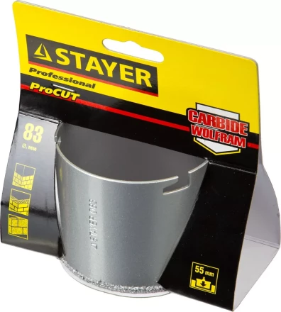 Коронка STAYER &quot;PROFESSIONAL&quot; кольцевая с карбидно-вольфрамовой крошкой, d=83мм 33345-83 купить в Нефтеюганске