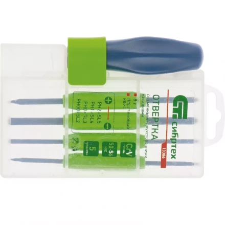 Отвертка со сменными двухсторонними насадками 8 в 1 в пластиковом кейсе CrV Сибртех артикул 13386 купить в Нефтеюганске