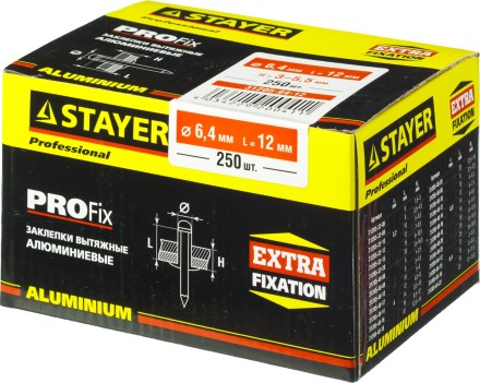Заклепки PROFIX алюминиевые, 6,4x12мм, 250шт, STAYER Professional 31205-64-12 31205-64-12 купить в Нефтеюганске