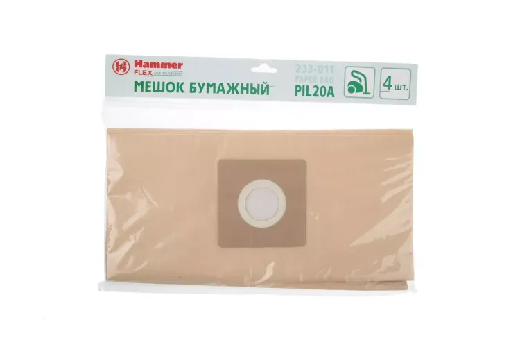 Бумажные мешки HAMMER 233-011 для пылесосов PIL20A (4 шт.) купить в Нефтеюганске
