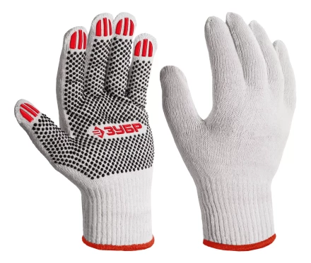 ЗУБР ОПТИМА, М (8), х/б перчатки с ПВХ покрытием (точка), 10 класс (11440-М) купить в Нефтеюганске