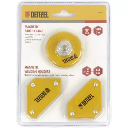 Набор из 2 магнитных сварочных фиксаторов и магнитной клеммы &quot;масса&quot; Denzel 97557 купить в Нефтеюганске
