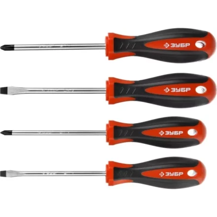 Набор ЗУБР &quot;МАСТЕР&quot;: Отвертки, Cr-v, эргономичная двухкомпонентная рукоятка, 4шт 25065-H4_z03 купить в Нефтеюганске