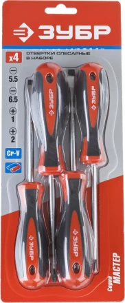 Набор ЗУБР &quot;МАСТЕР&quot;: Отвертки, Cr-v, эргономичная двухкомпонентная рукоятка, 4шт 25065-H4_z03 купить в Нефтеюганске