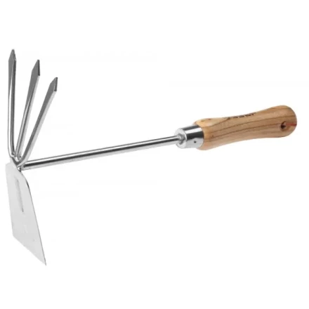 Мотыжка ЗУБР &quot;ЭКСПЕРТ&quot; комбинированная из нерж. стали, деревянная ручка из ясеня, прямое лезвие + 3 зубца, 190х80х330мм 4-39472 купить в Нефтеюганске