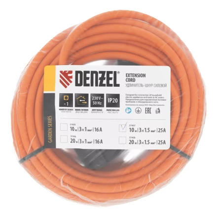 Удлинитель-шнур силовой Denzel Garden Series, ПВС, 10м, 1 розетка 3 x 1,5 мм, 3 м 37407 купить в Нефтеюганске
