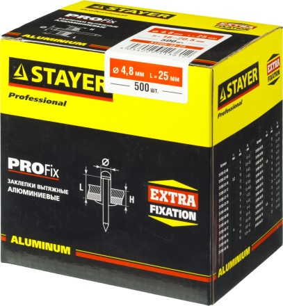 Заклепки PROFIX алюминиевые, 4,8х25мм, 500шт, STAYER Professional 31205-48-25 31205-48-25 купить в Нефтеюганске
