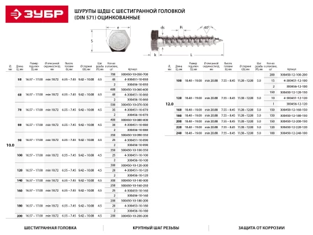 Шурупы ЗУБР &quot;МАСТЕР&quot; с шестигранной головкой, оцинкованные, 10x160мм, 2шт 300456-10-160 купить в Нефтеюганске