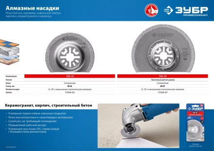 ЗУБР ПАС-87 UniLock, 87 мм, OIS-хвост., насадка сегментная, Профессионал (15564-87) купить в Нефтеюганске