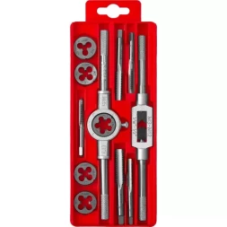 Набор ЗУБР "МАСТЕР" с металлореж. Инстр., метчики однопроходные и плашки М6-М12, оснастка - в пластиковом боксе, 12пред. 28121-H12