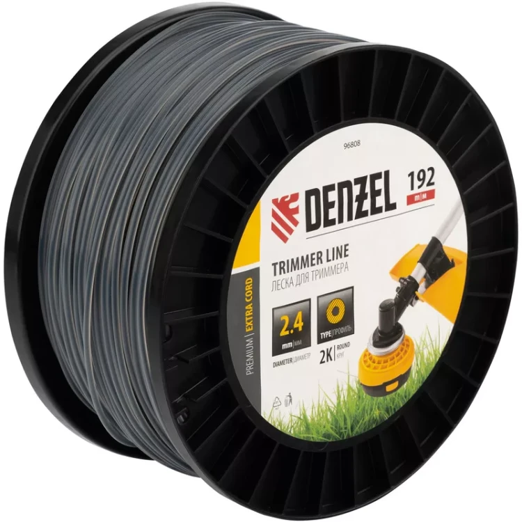 Леска для триммера двухкомпонентная круглая, 2,4мм х 192м, на DIN катушке EXTRA CORD// Denzel 96808 купить в Нефтеюганске