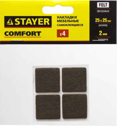 Накладки STAYER &quot;COMFORT&quot; на мебельные ножки, самоклеящиеся, фетровые, коричневые, квадратные - 25*25 мм, 4 шт 40912-25 купить в Нефтеюганске