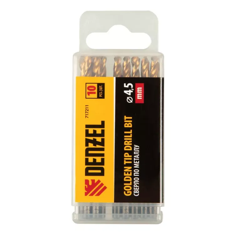 Сверло по металлу, 4,5 мм, HSS-Tin, Golden Tip, 10 шт. Denzel 717211 купить в Нефтеюганске