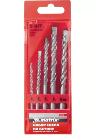 Набор сверл по бетону 4 - 5 - 6 - 8 - 10мм пластиковый кейс MATRIX 70730 купить в Нефтеюганске