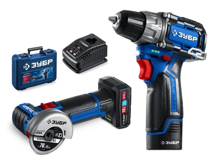 ЗУБР КОМПАКТ #5, набор: дрель-шуруповерт + мини УШМ, BRUSHLESS, 12 В, 45 Н·м, 2 АКБ тип Т7 (4 и 2 А·ч), кейс, Профессионал (DB-121-42AB) купить в Нефтеюганске
