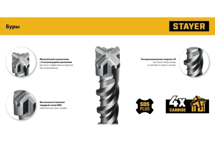 STAYER HERCULES-4Х 6x110 мм, SDS-plus бур (29290-110-06) купить в Нефтеюганске