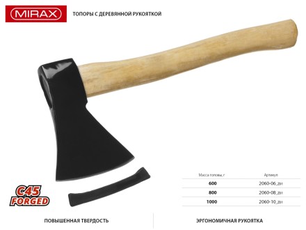 Топор MIRAX кованый с деревянной рукояткой, 1000г 2060-10_z01 купить в Нефтеюганске