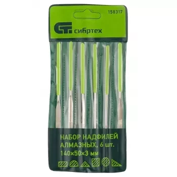 Набор надфилей алмазных 140х50х3 6 штук СИБРТЕХ 158317 купить в Нефтеюганске