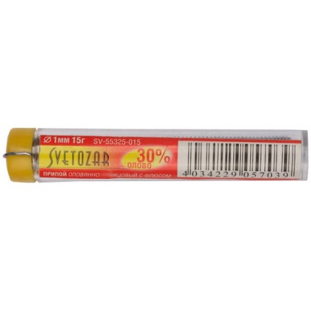 Припой СВЕТОЗАР оловянно-свинцовый, 30% Sn / 70% Pb, 15гр SV-55325-015 купить в Нефтеюганске