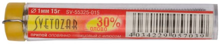 Припой СВЕТОЗАР оловянно-свинцовый, 30% Sn / 70% Pb, 15гр SV-55325-015 купить в Нефтеюганске