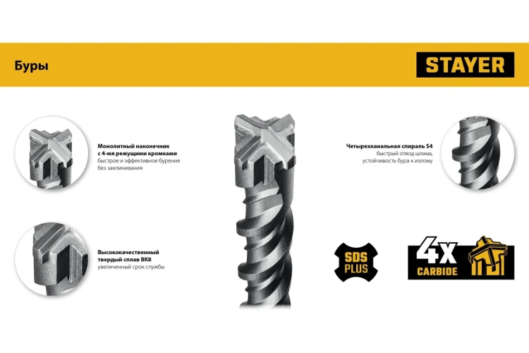 STAYER HERCULES-4Х 6x160 мм, SDS-plus бур (29290-160-06) купить в Нефтеюганске