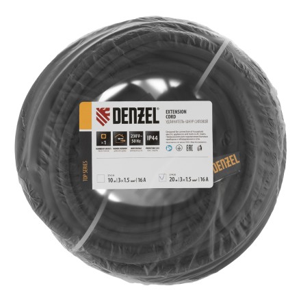Удлинитель-шнур силовой Denzel Top Series 37420, КГТТ, 20м, 1 розетка, 3 x 1,5 мм, 3 м купить в Нефтеюганске