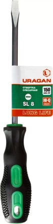 Отвертка URAGAN c двухкомпонентной рукояткой, SL8,0 x 150мм 25075-08-15_z01 купить в Нефтеюганске